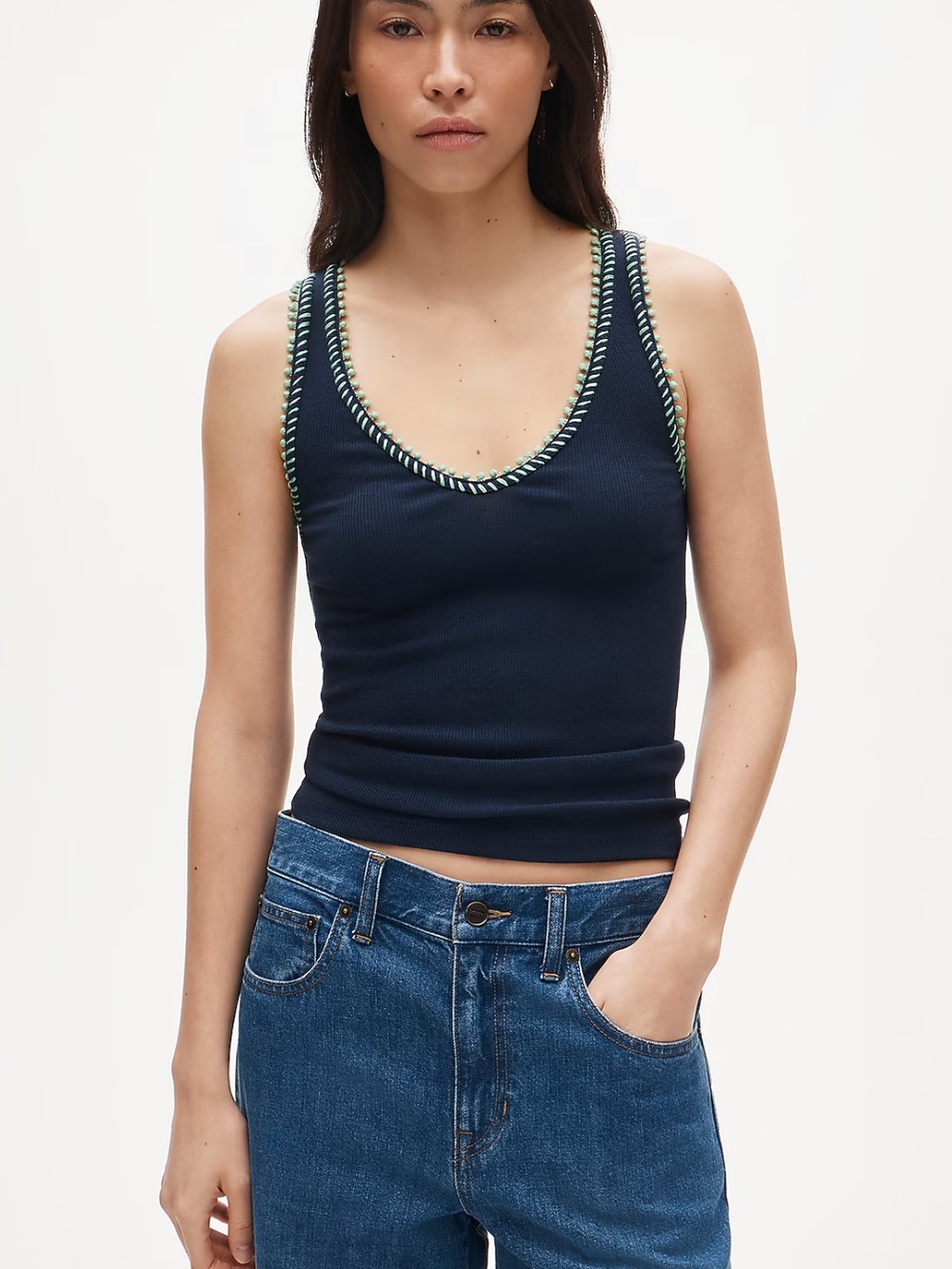 NWT J. Crew Perfect rib V-neck tank top with hand-stitched trim Size Small